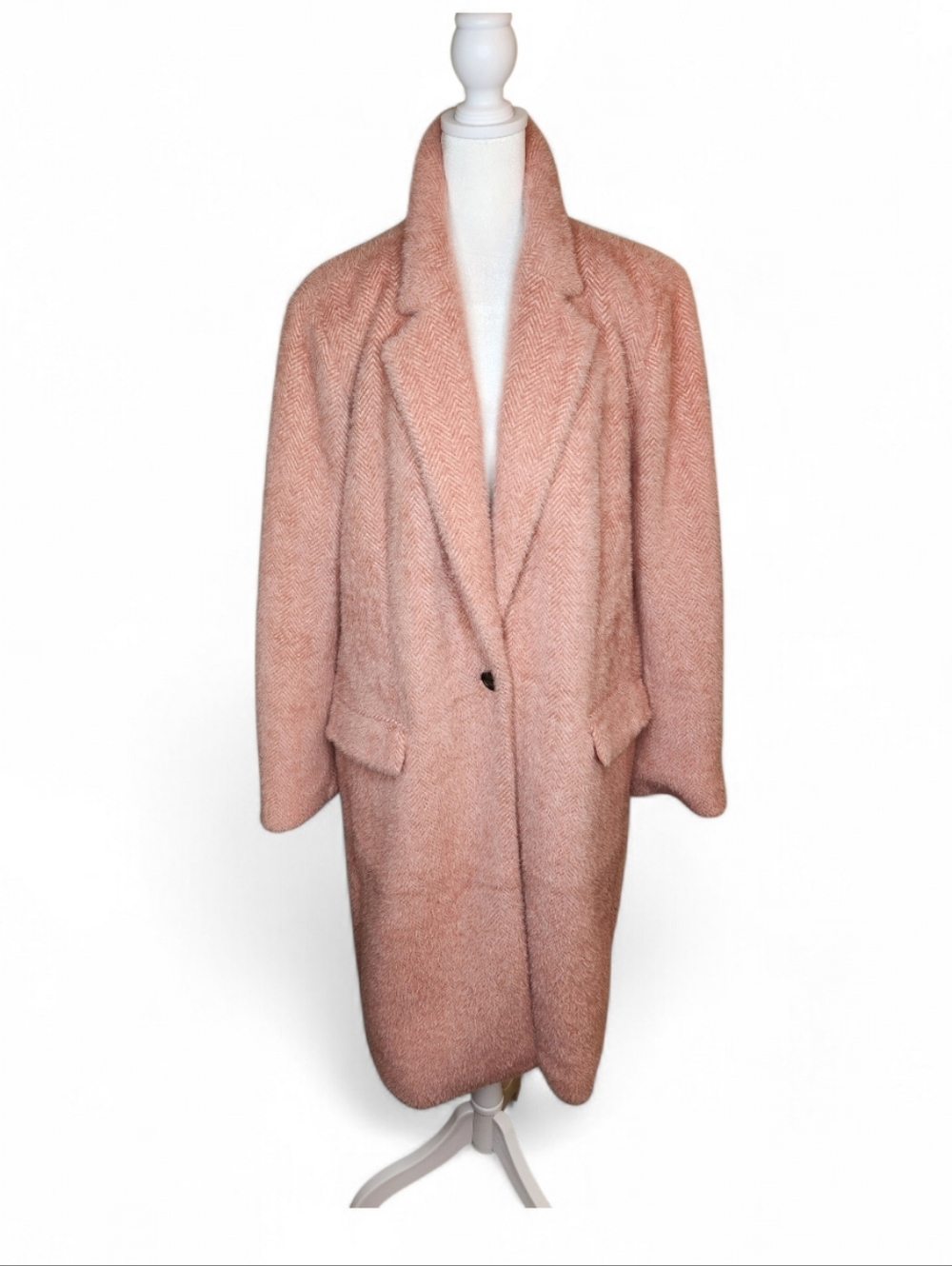 NEW Loft Soft Pink Fuzzy Herringbone Long Coat Size XL